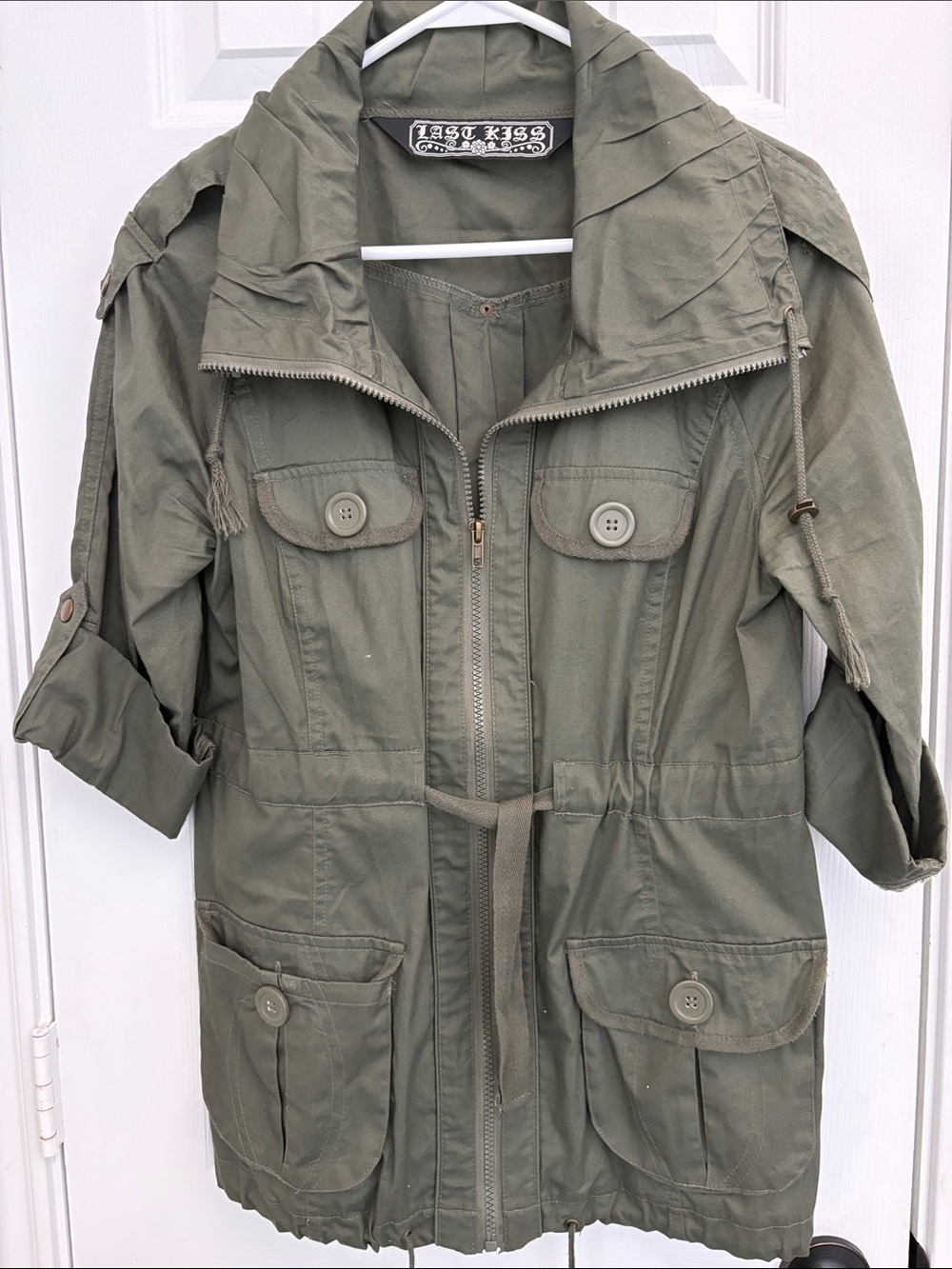 last kiss Olive Utility Anorak Jacket with Waist Tie